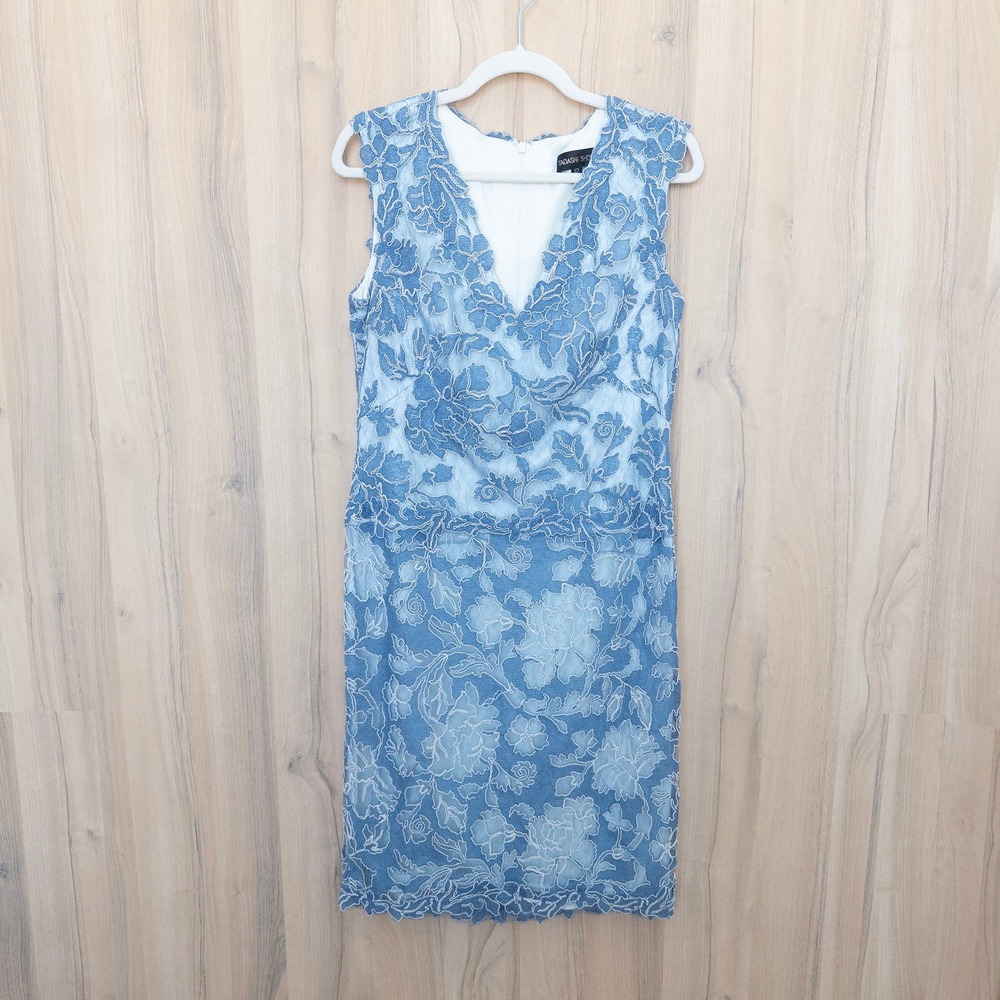 Tadashi Shoji Lace Sheath Dress 12 Blue Floral Sleeveless